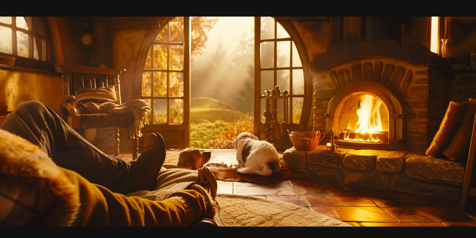 A Knight Resting by Cozy Fireplace