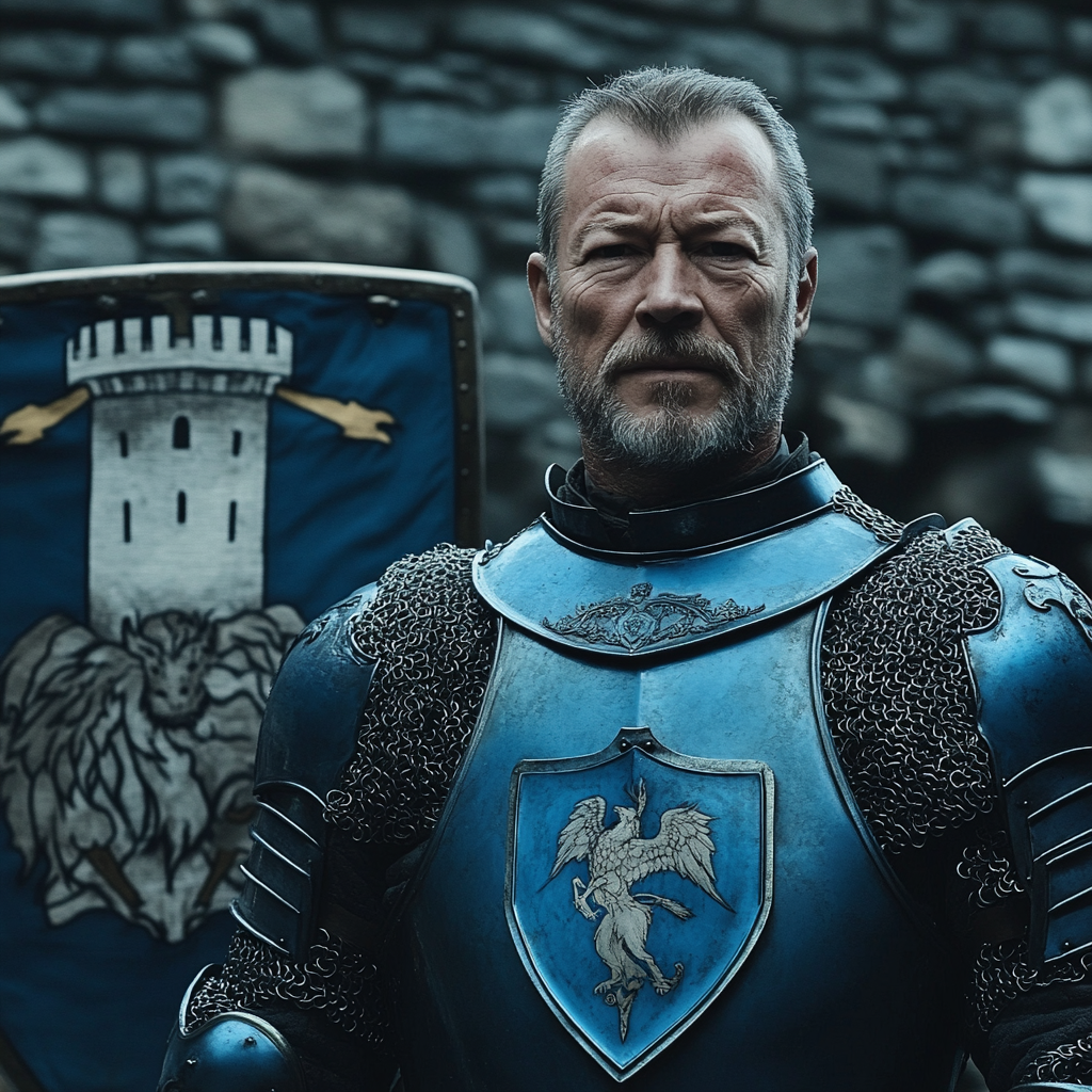 A Knight in Blue Armor with Shield