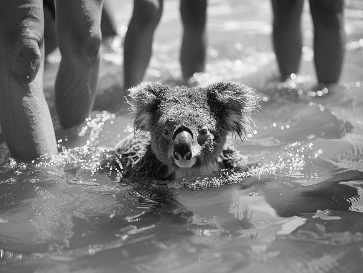 A Koala in Shallow Waters at Bondi Beach