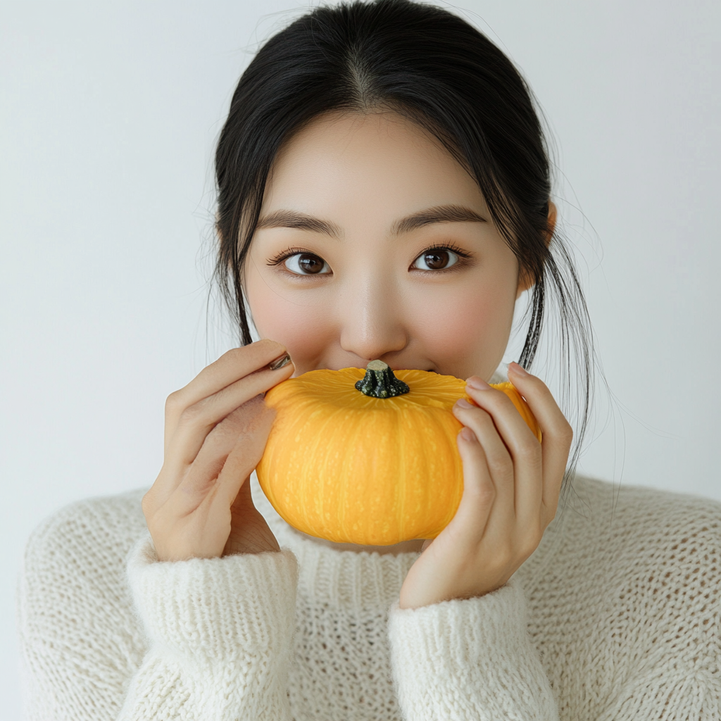 A Korean Woman Eating Autumn Squash Breakfast