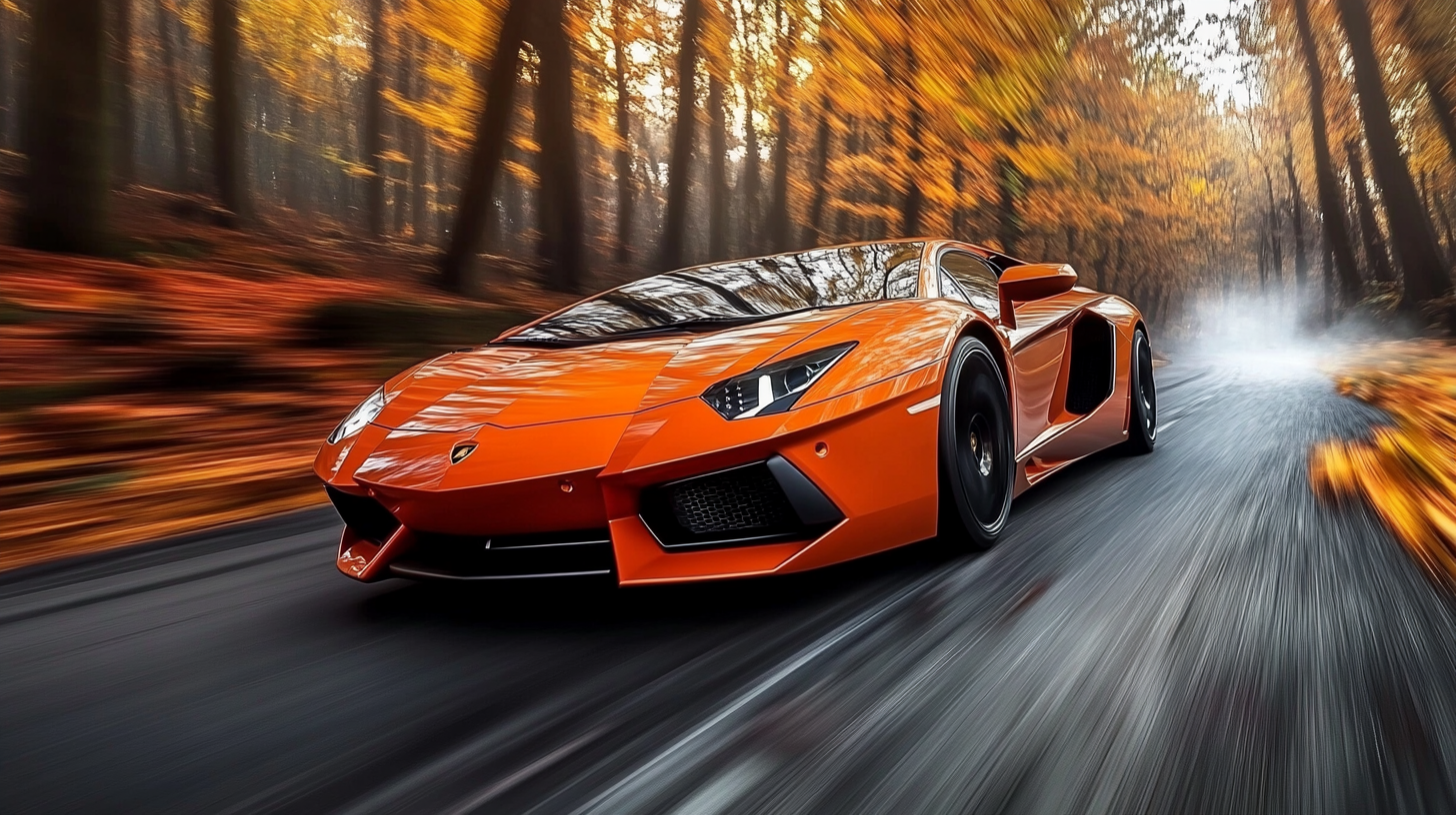 A Lamborghini Speeding Through a Spring Forest Hill