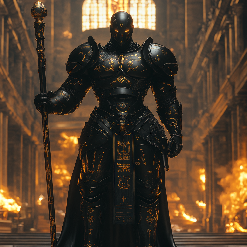 A Large, Muscular Monk in Black Armor