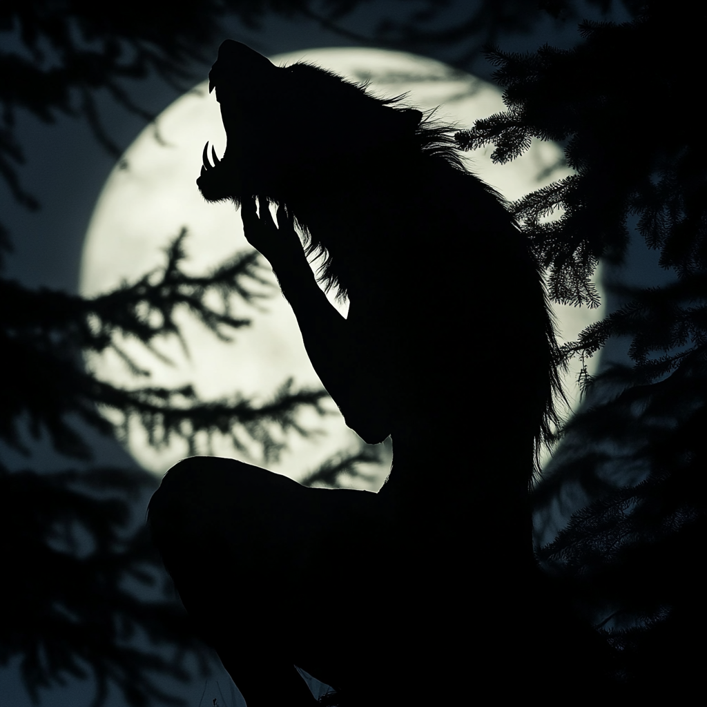 A Large, Wolf-Like Creature Howling at Moon