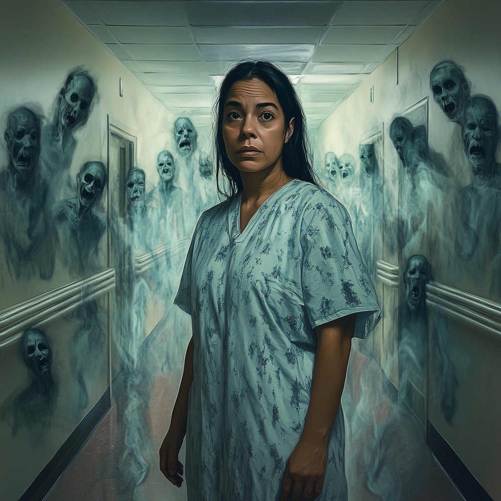 A Latina girl in a hospital hallway