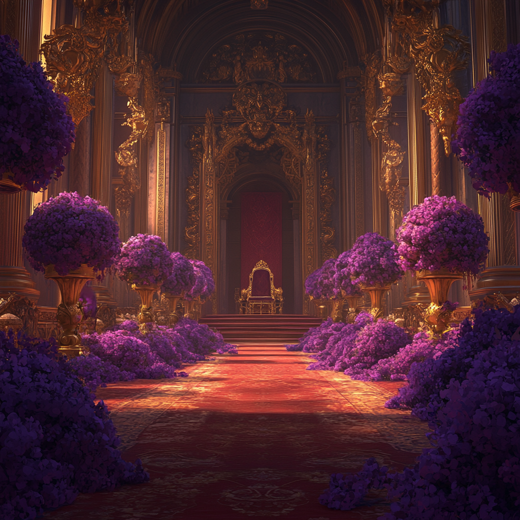 A Lavish, Empty Throne Room in Ghibli Artstyle