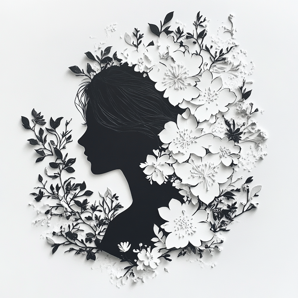 A Light Female Silhouette with Intricate Flower Painting