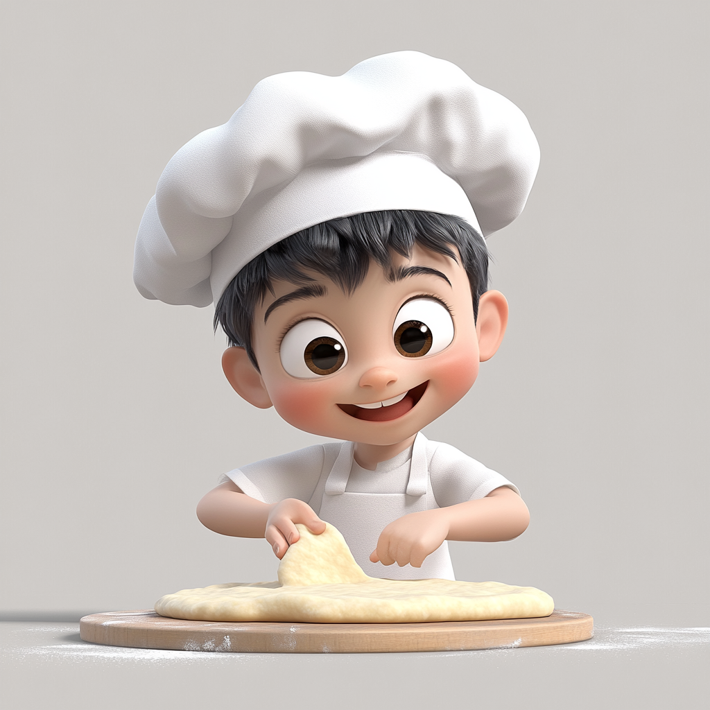 A Little Boy Making Pizza in Pixar Style