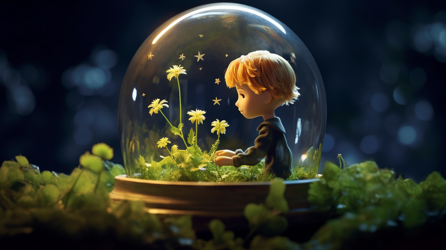 A Little Prince Protects Flower with Glass Dome