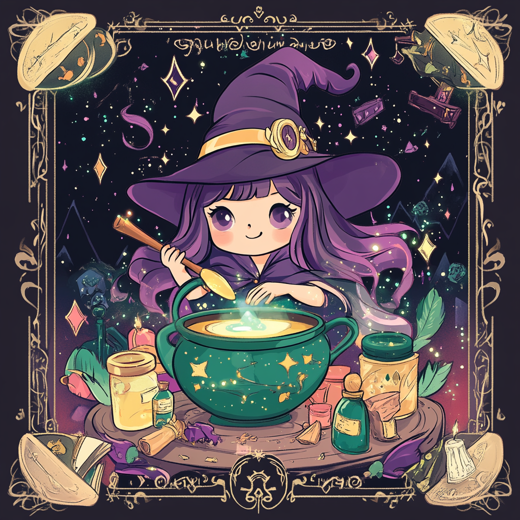 A Little Witch Making Colorful Potions