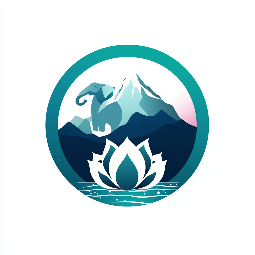 A Logo with Elephant, Lotus, and Mountain