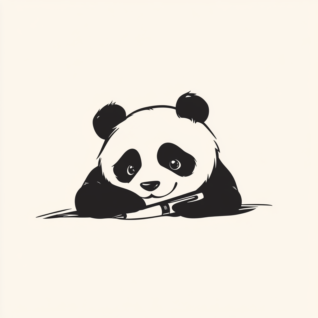 A Logo with a Panda Writing in Style.