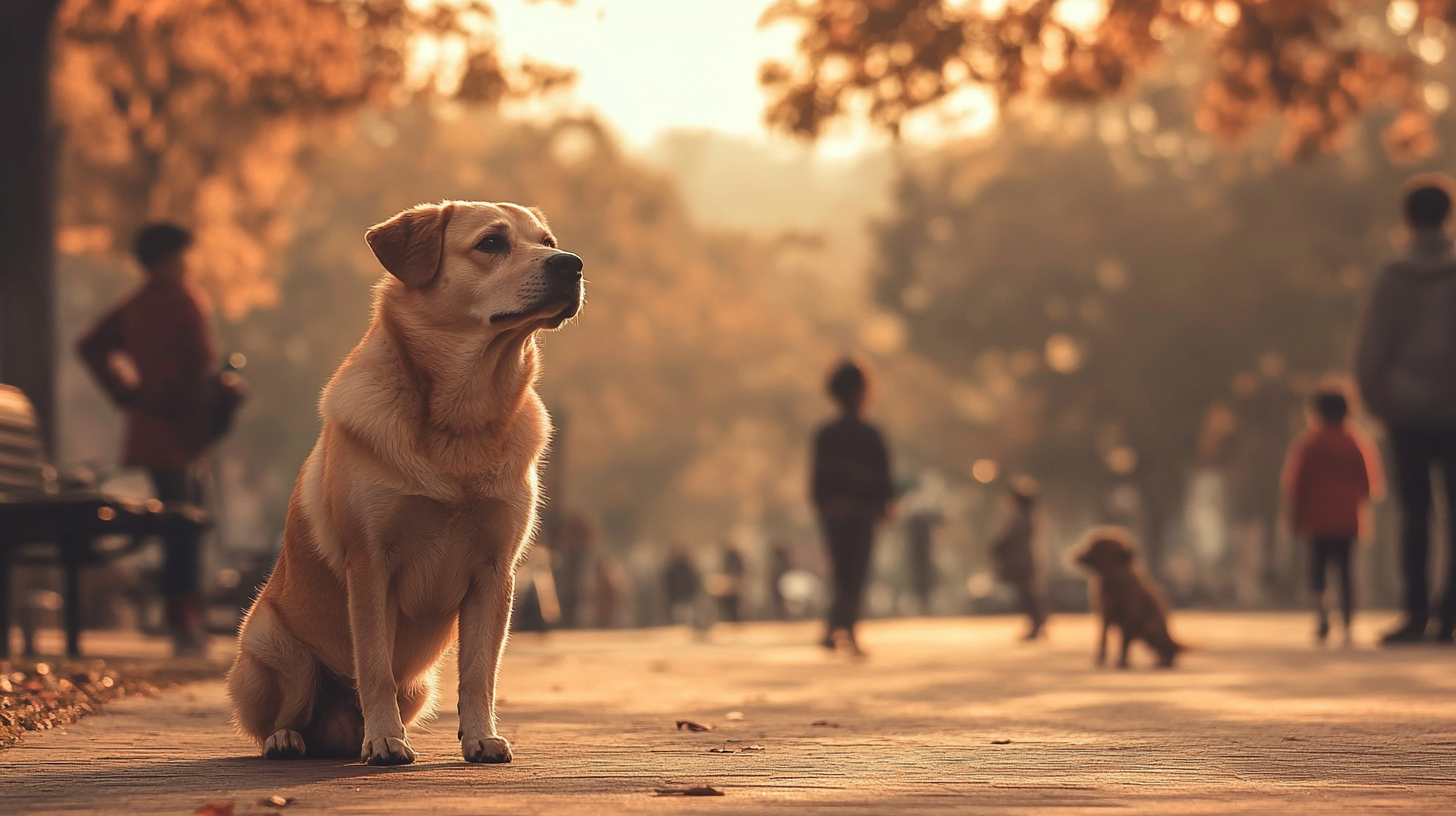 A Lonely Stray Dog in a Vibrant Park.