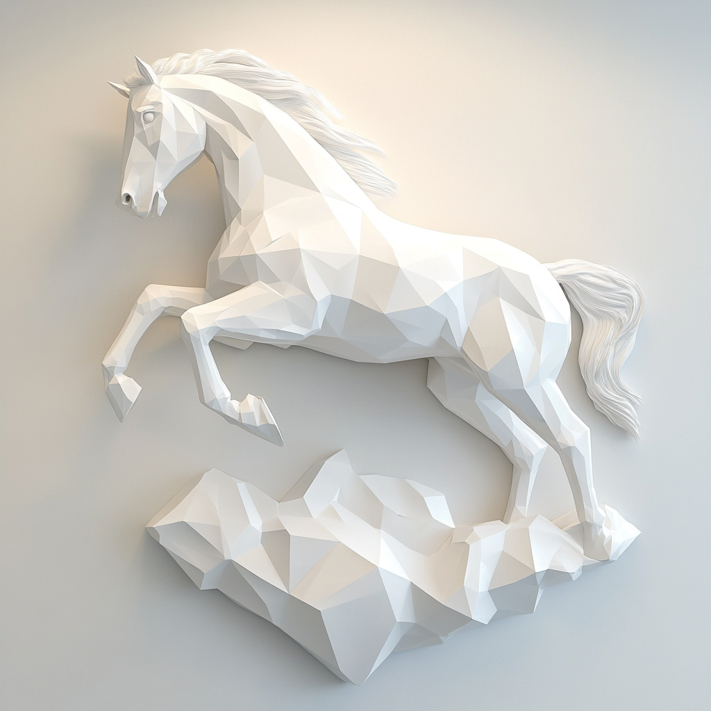 A Low Poly Jumping Horse Wall Sculpture