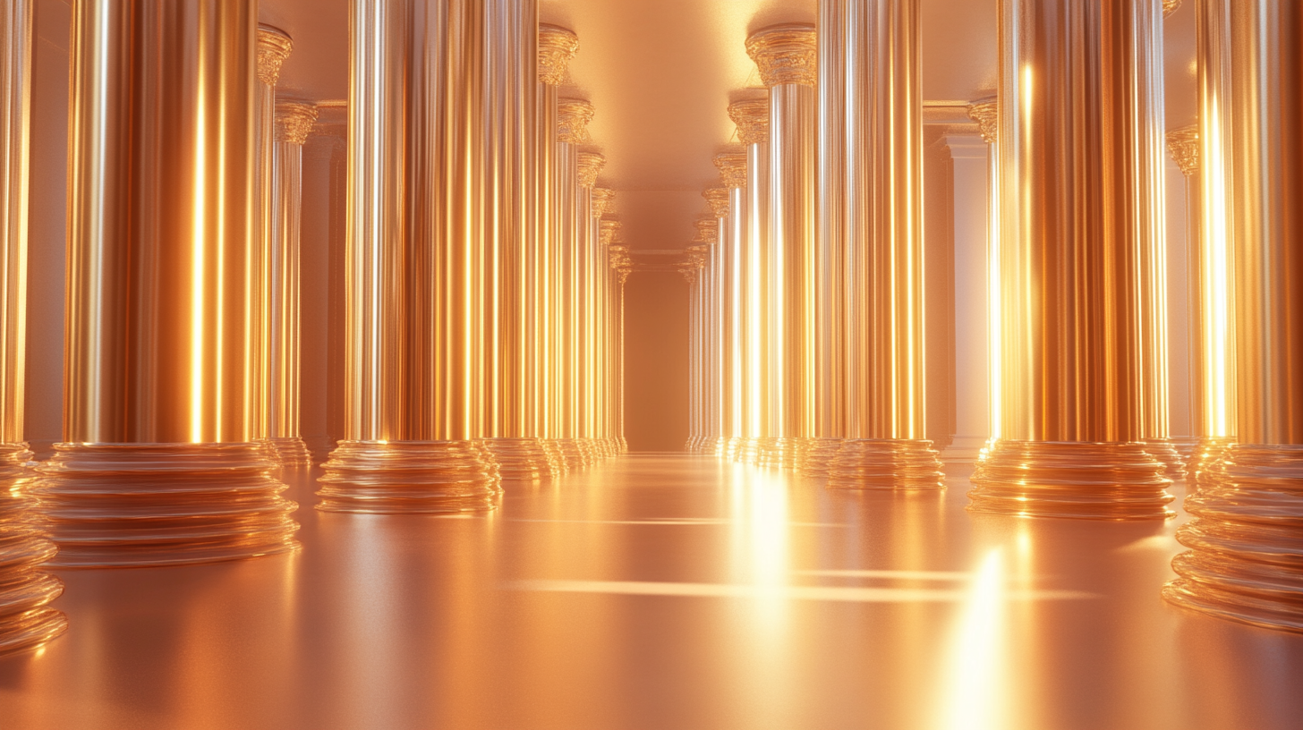 A Luxurious Hall with Endless Metallic Pillars