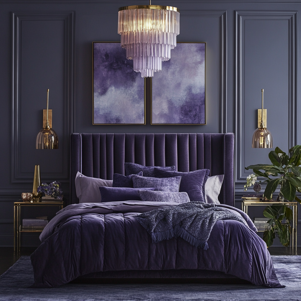 A Luxurious Lavender Bedroom with Plush Textures