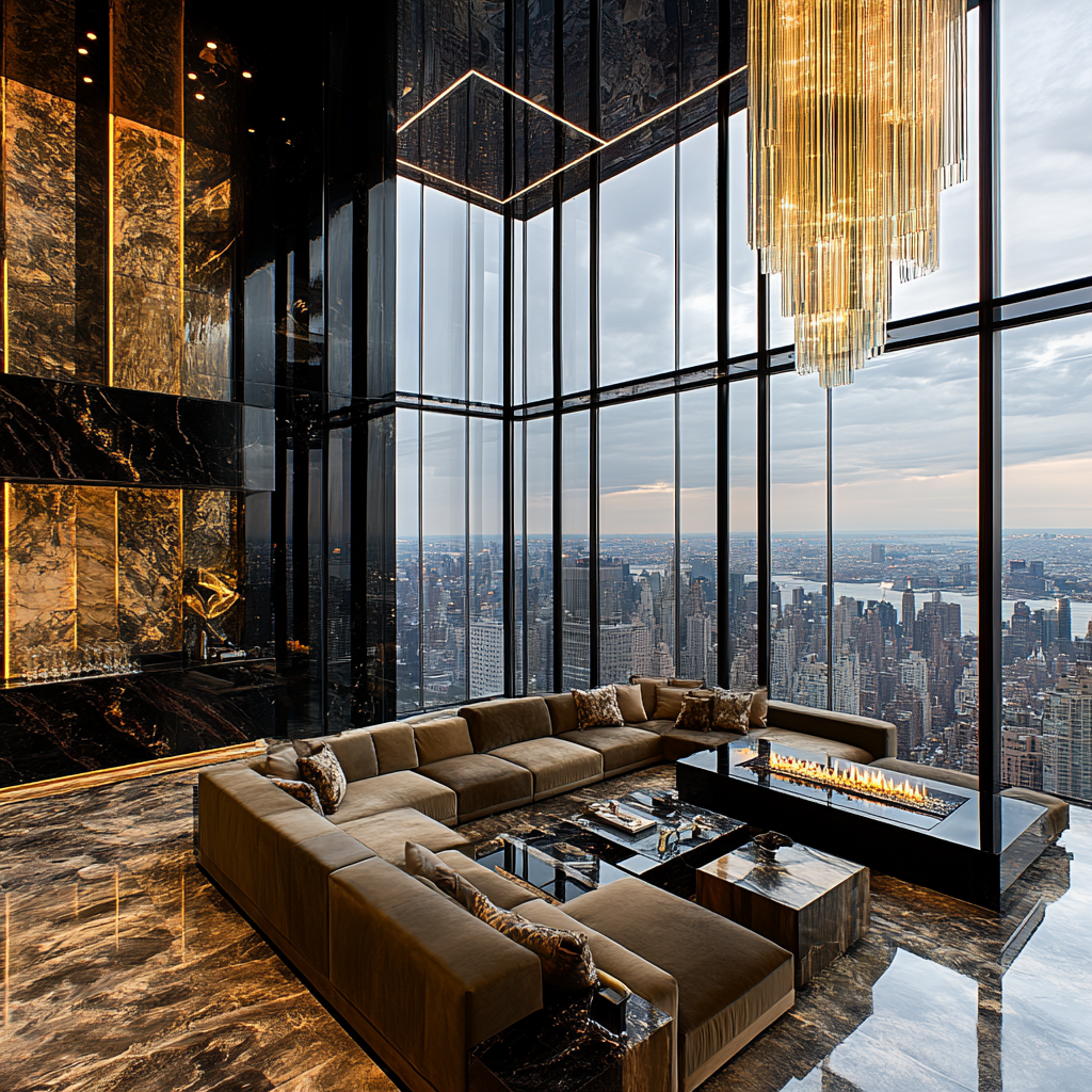 A Luxurious Living Room Overlooking Cityscape