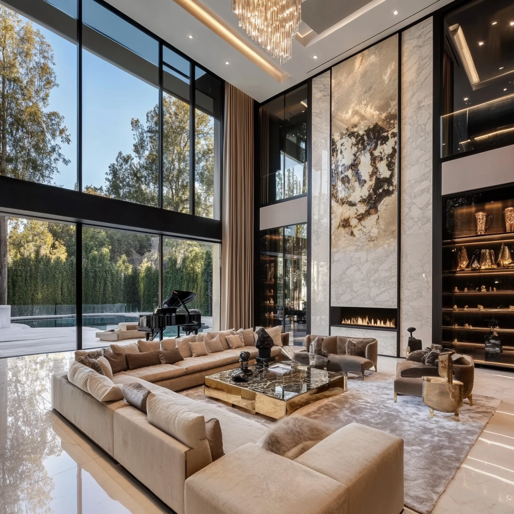 A Luxurious Living Room in a Hollywood Mansion