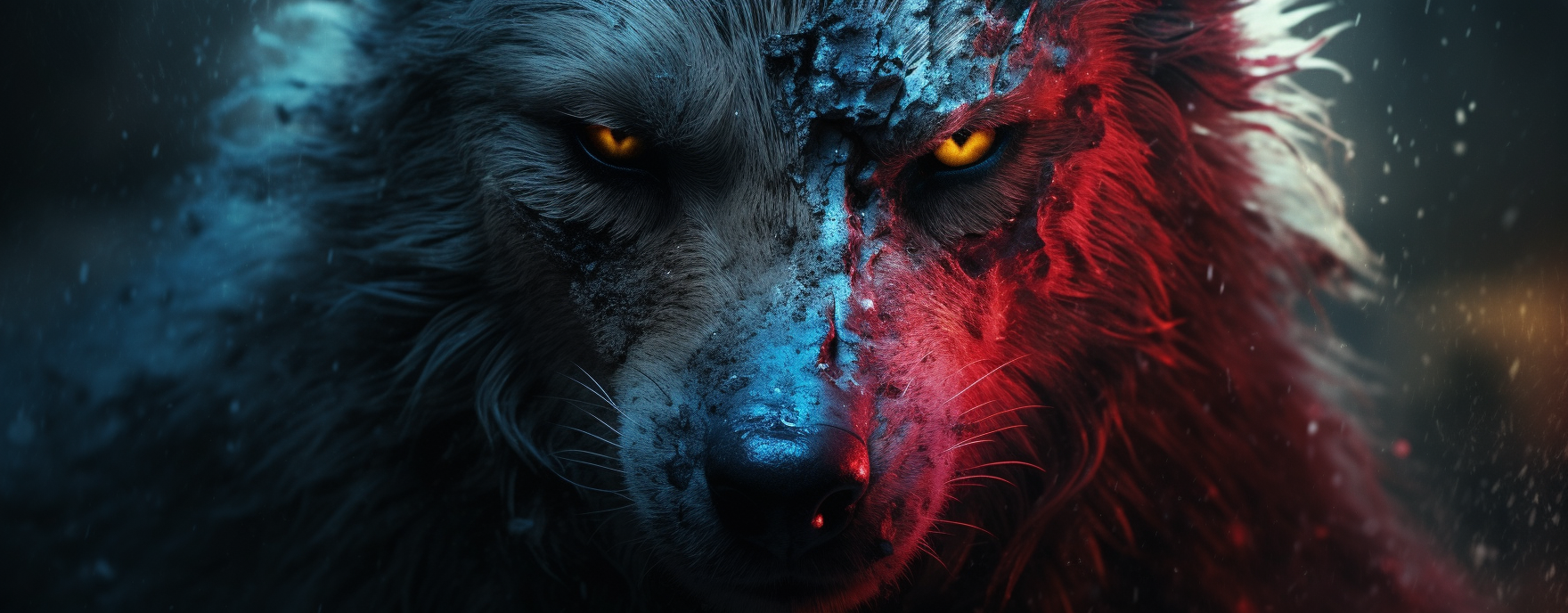 A Mad Wolf with Red and Blue Face