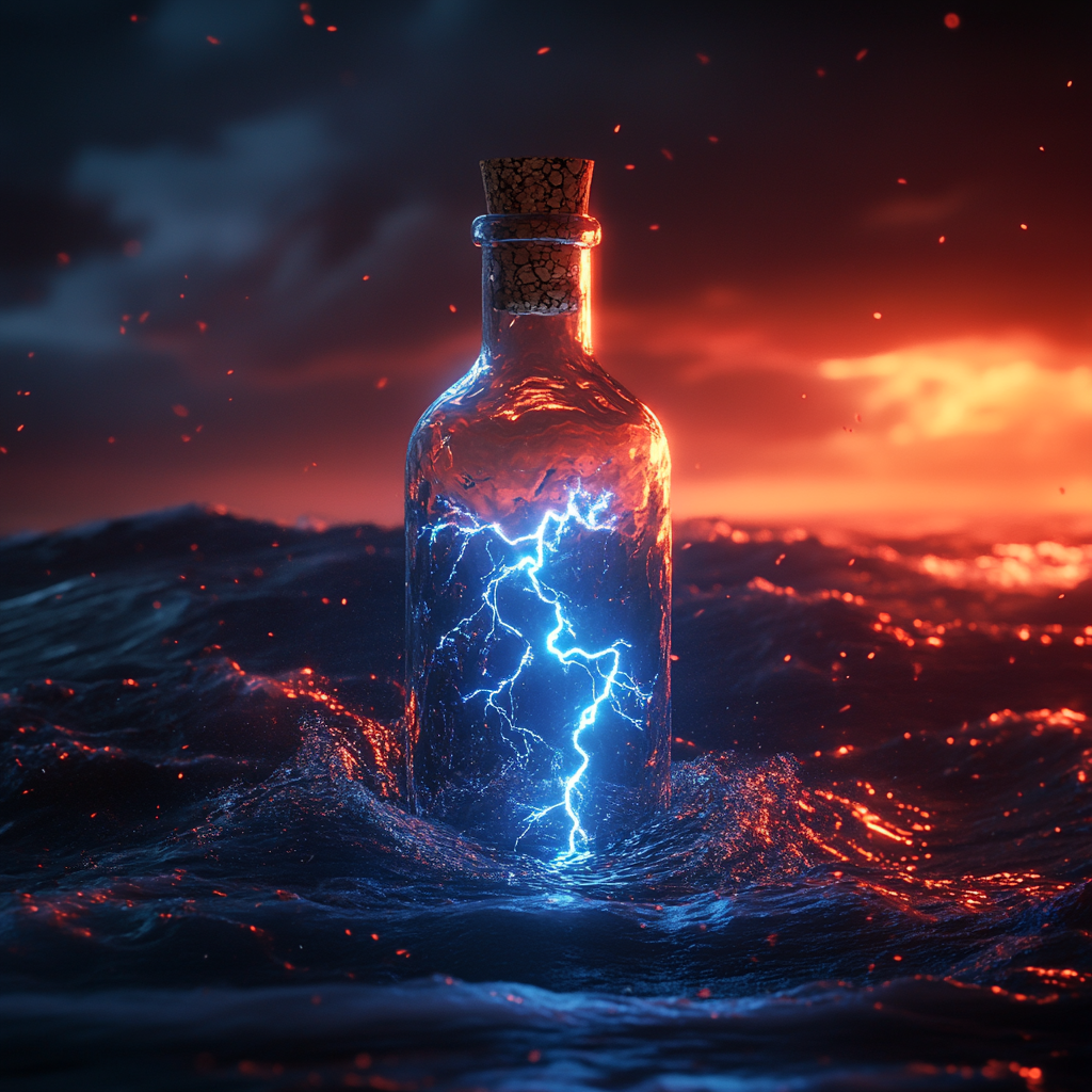 A Magical Bottle Floating in Stormy Sea