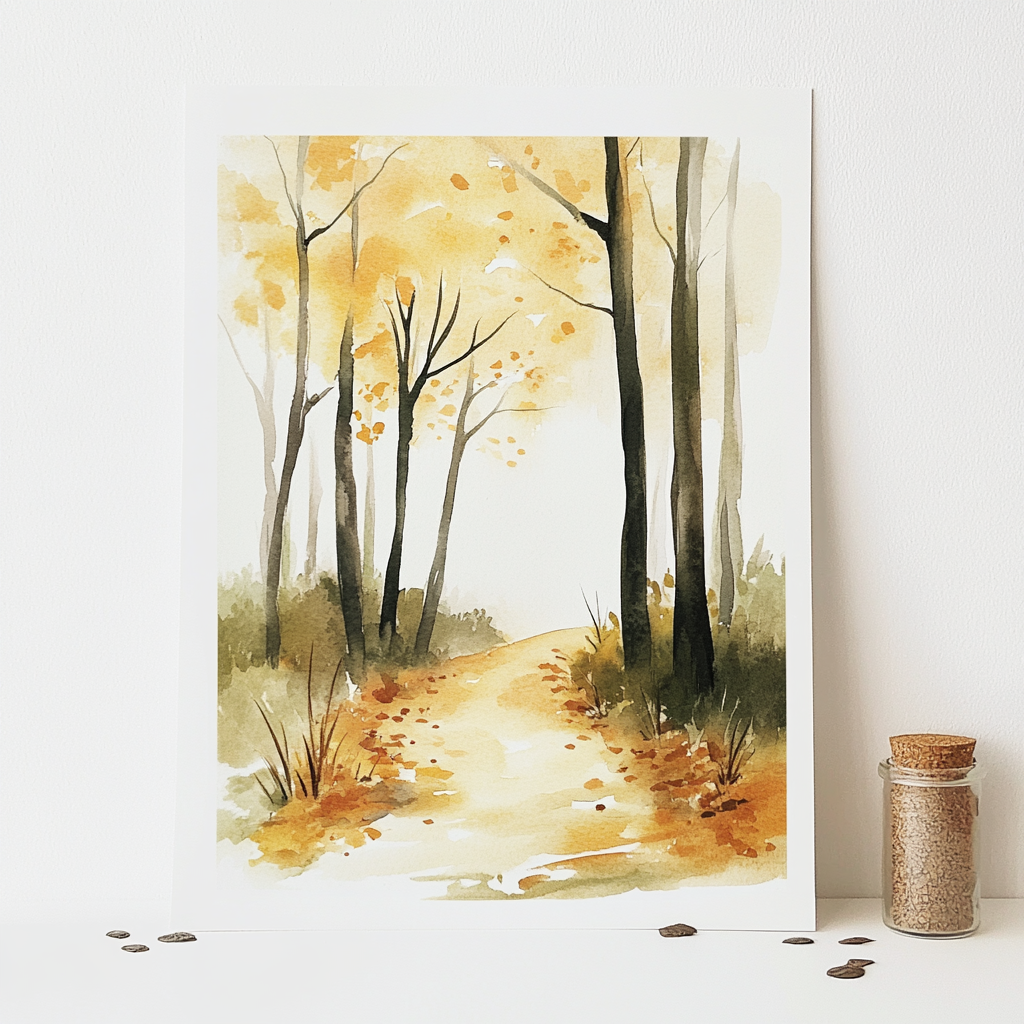 A Magical Forest Path in Watercolor Painting