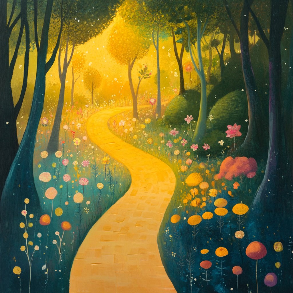 A Magical Glowing Path into a Cartoon Forest