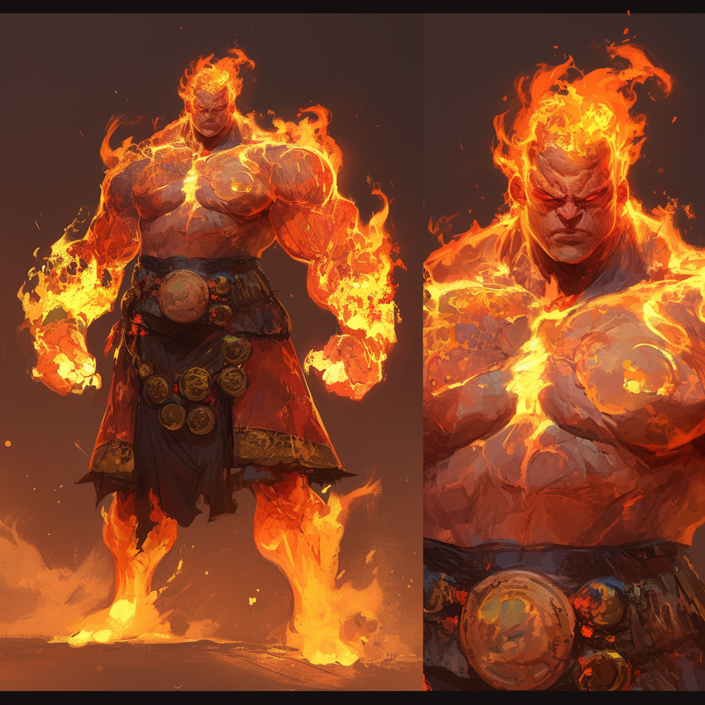 A Male Fire Giant Sculpt with 3D Light