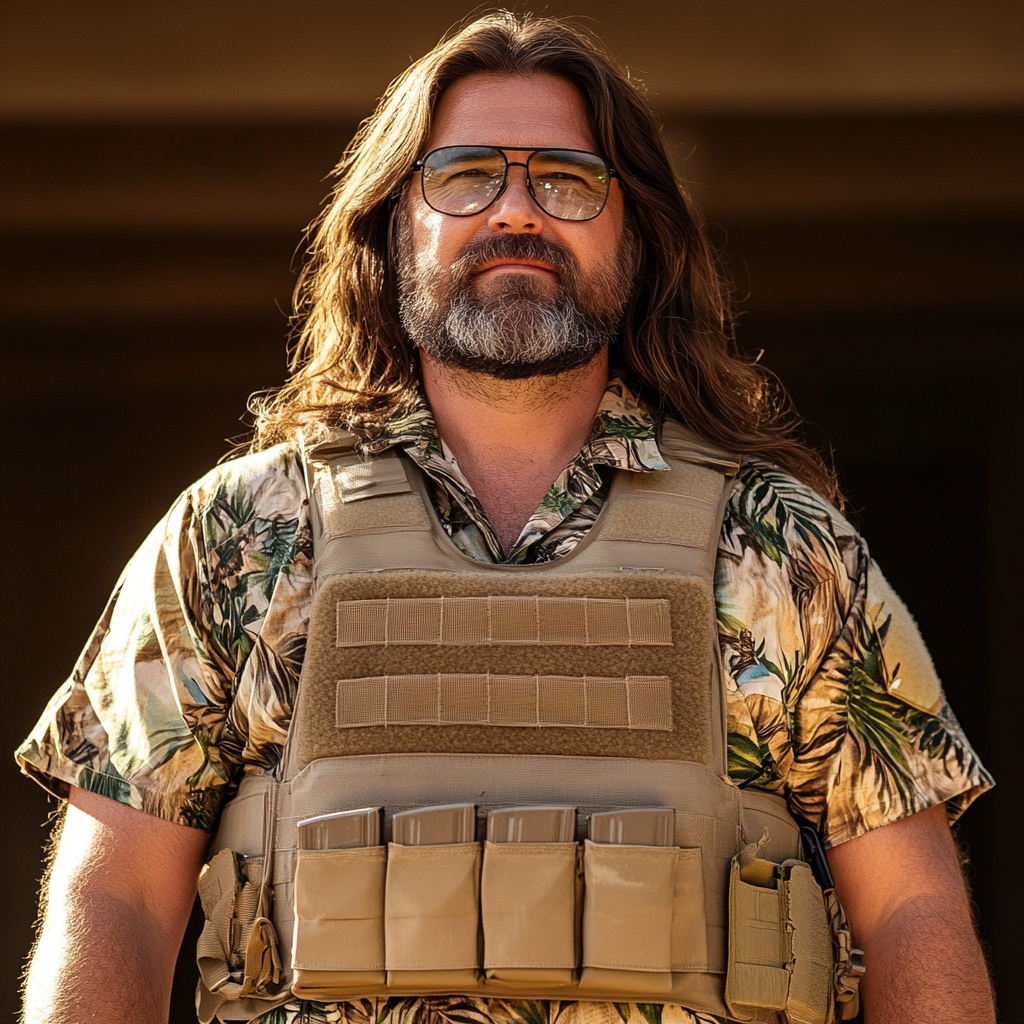 A Man in Hawaiian Shirt and Vest Smiling