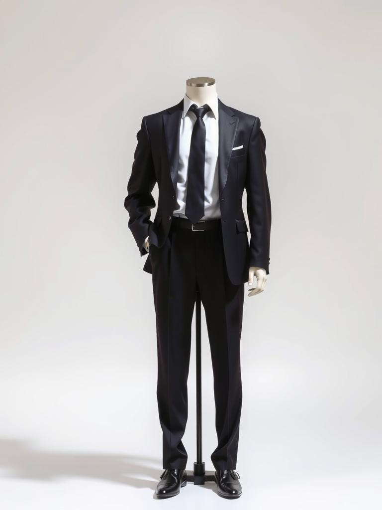 A Mannequin Displaying a Classic Black Tuxedo