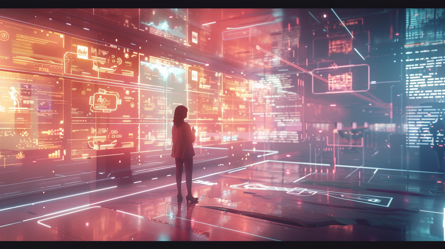 A Marketer in Futuristic Workspace Analyzing Data