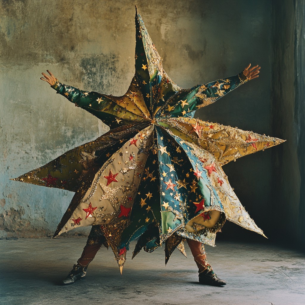 A Mexican Piñata Star Dancing Among Eight Stars.