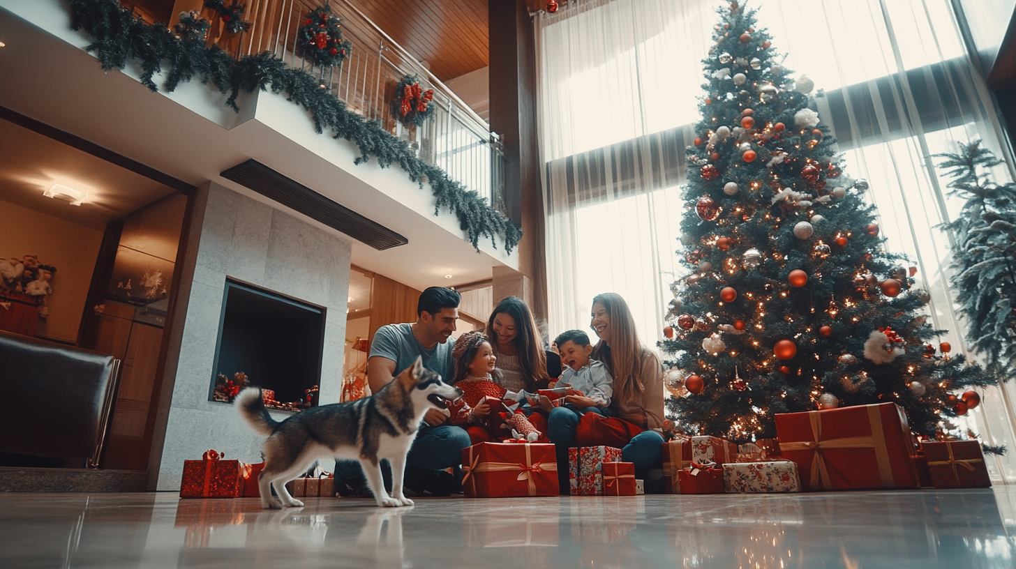 A Mexican family opens Christmas gifts with pets