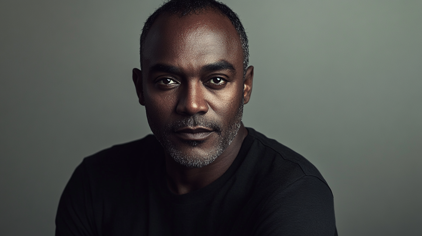 A Middle Aged Man's Dramatic Portrait in Studio