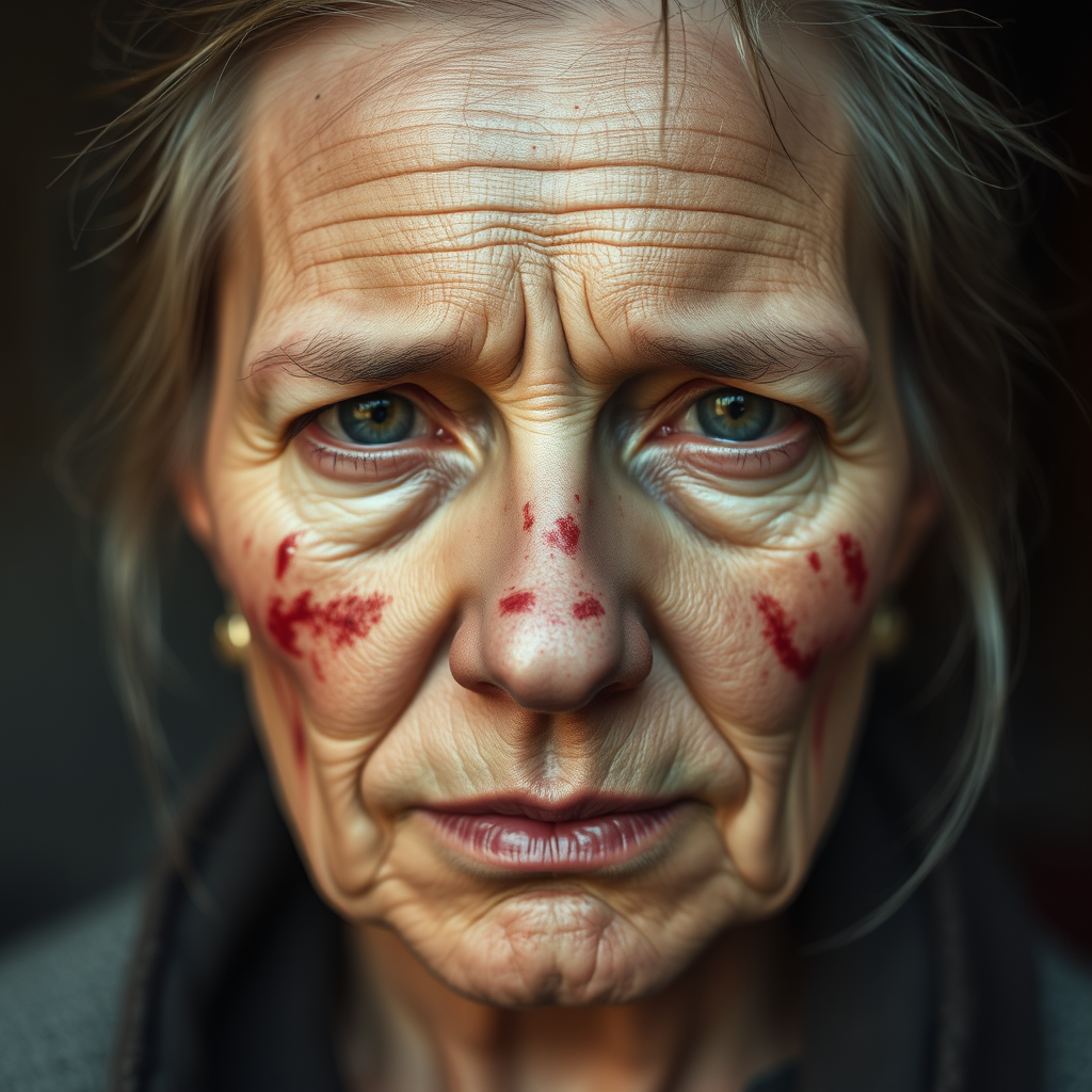 A Middle-Aged Woman with Faded Facial Scars