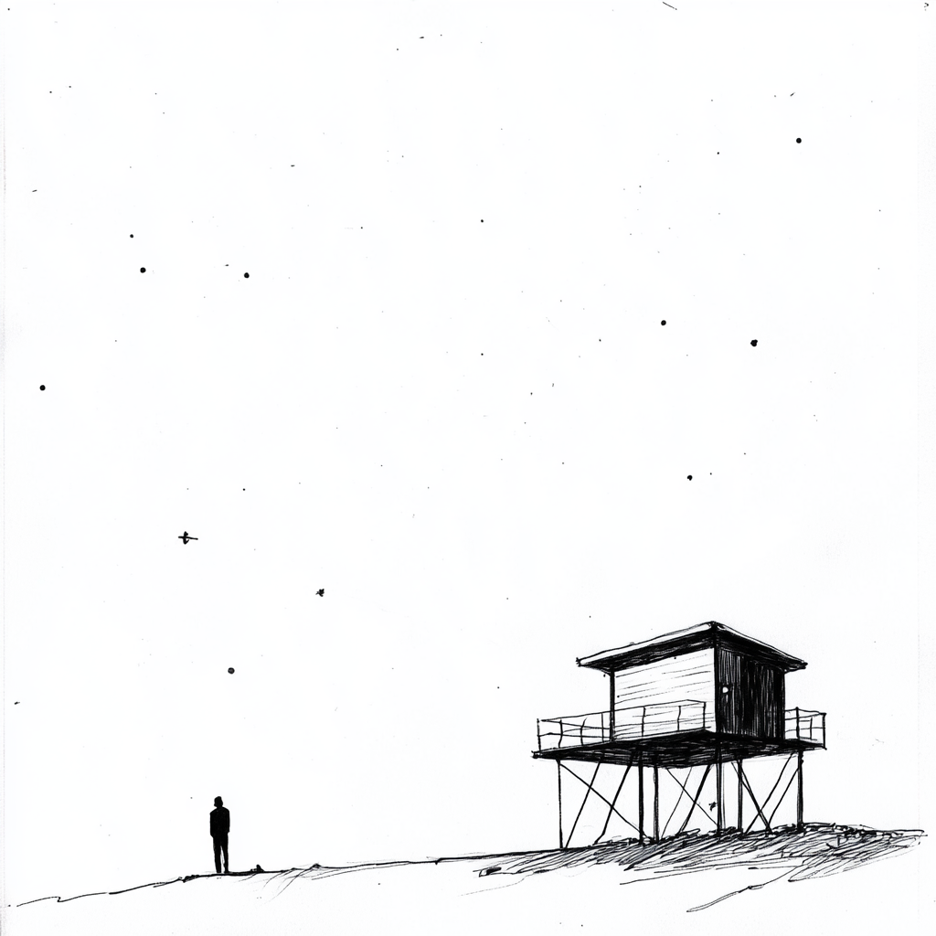 A Minimalist Sketch of a Modern Stargazing Shelter