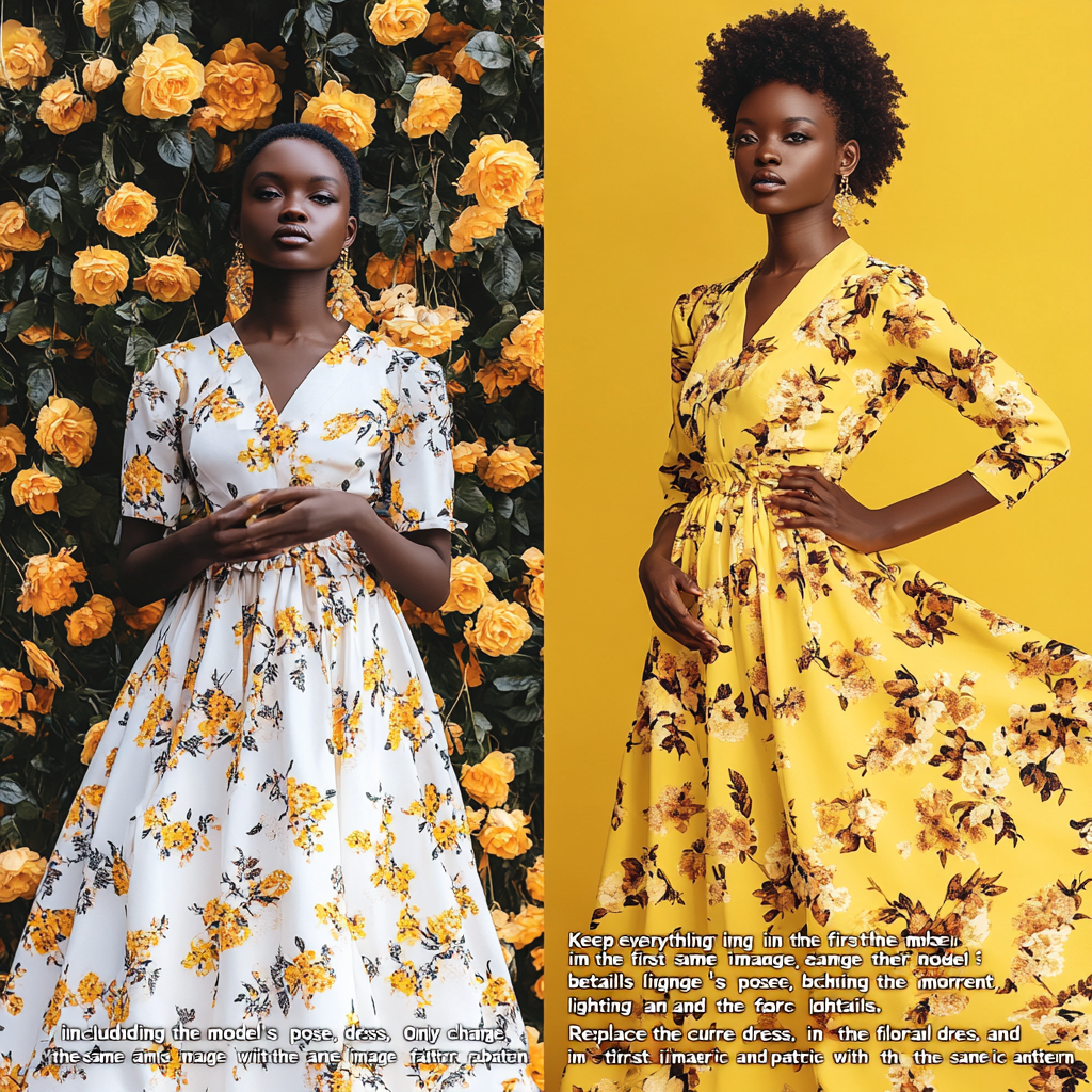 A Model in Yellow Floral Dress Pose