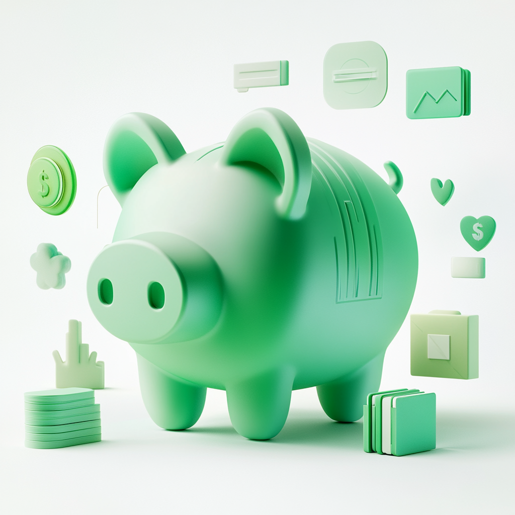 A Modern 3D Icon of Green Piggy Bank