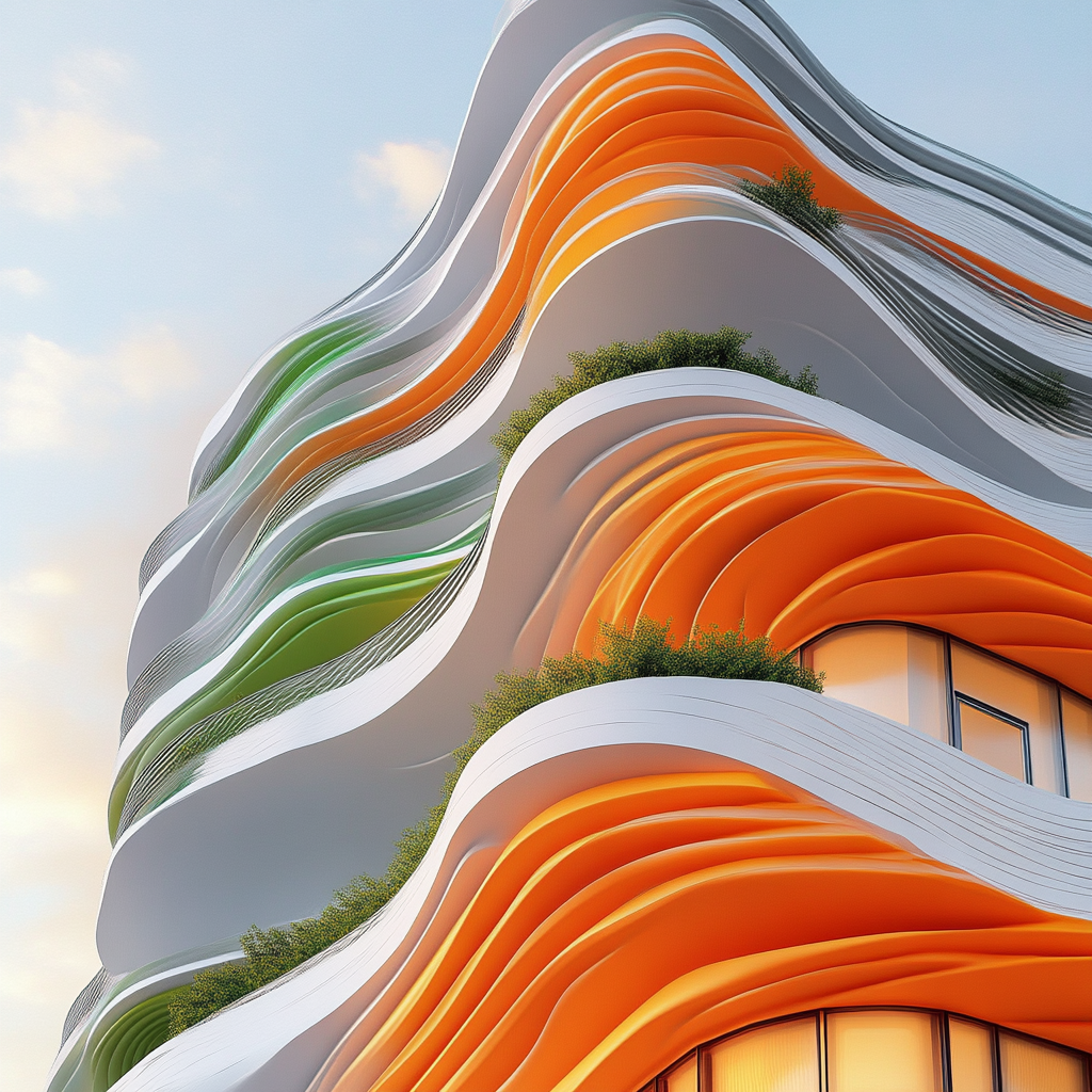 A Modern Building Facade with Flowing Shapes