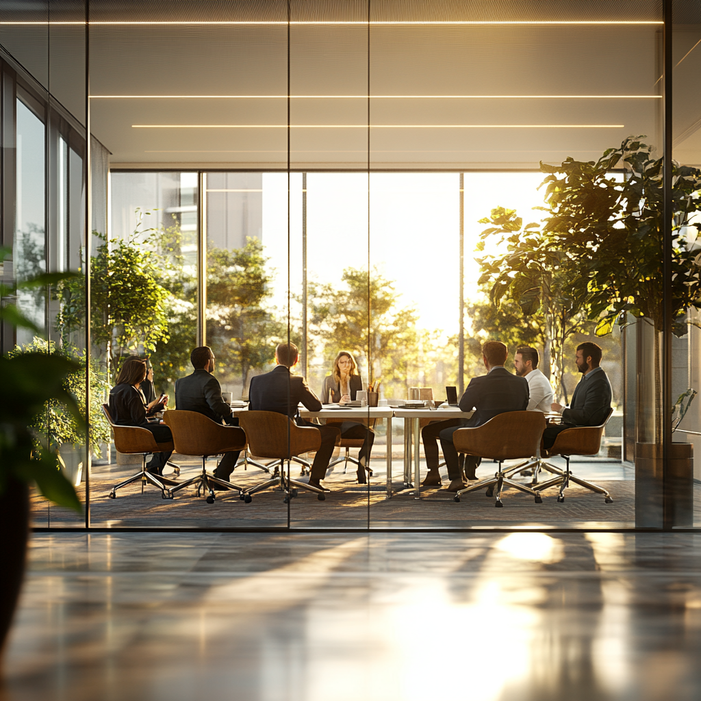 A Modern Cozy Meeting Room With Business People