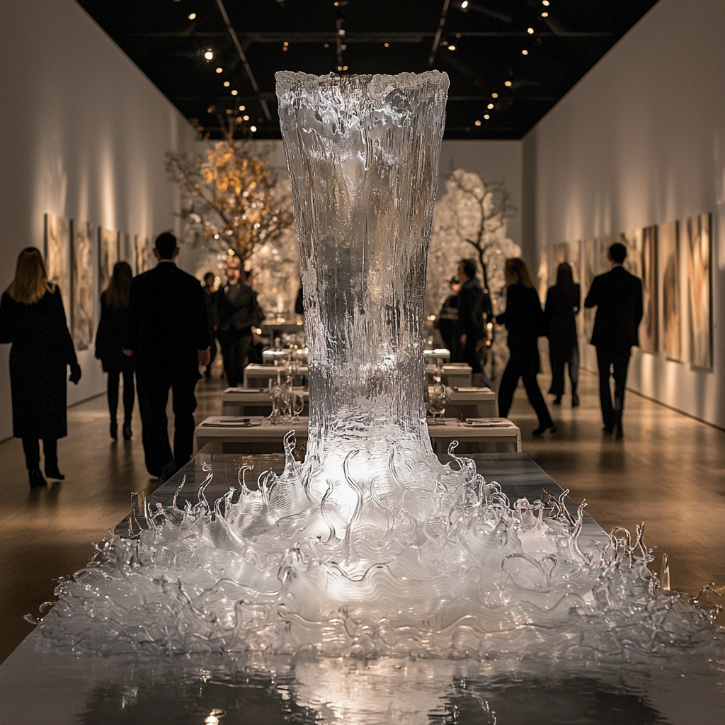 A Modern Renaissance Art Gallery with Glass Sculpture