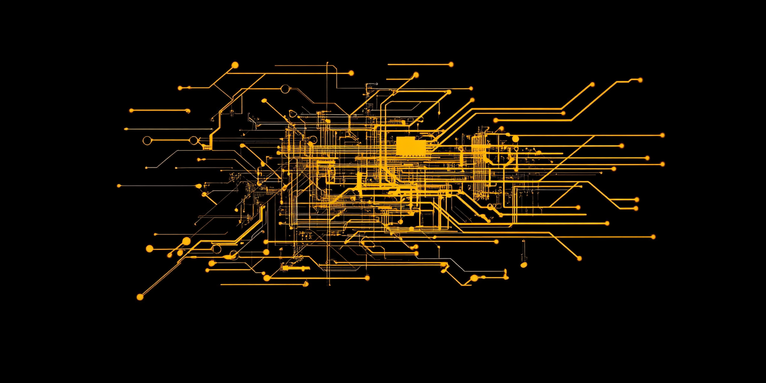 A Modern Yellow Circuit Diagram on Black Background.