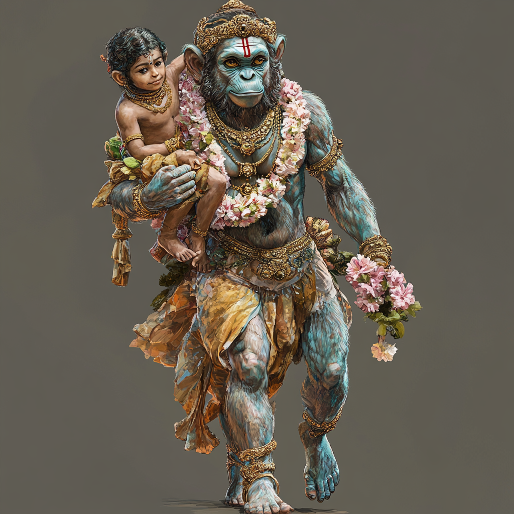 A Monkey Carries Two Princes with Detailed Features