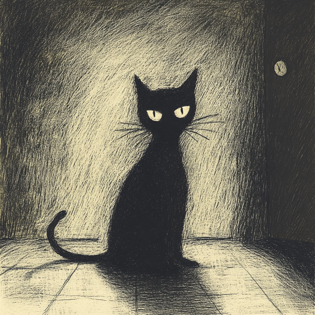 A Moody Black Cat in Vintage Style