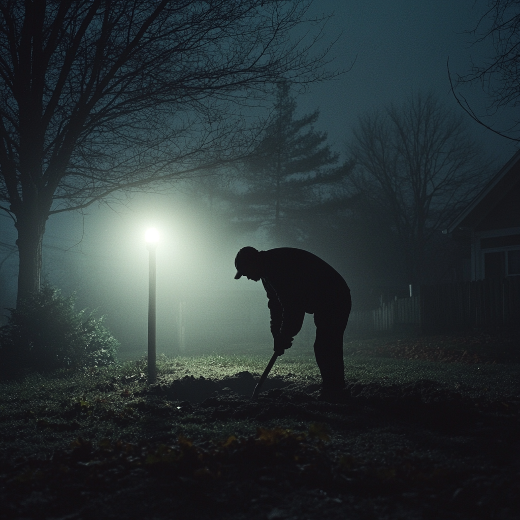 A Moody Night: Man Digging Grave Silhouette