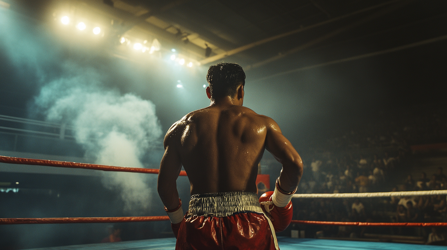 A Muay Thai fighter celebrates victory in Thailand