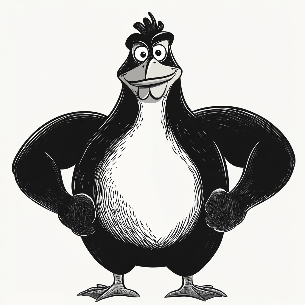 A Muscular Happy Chicken in Vintage Cartoon Style