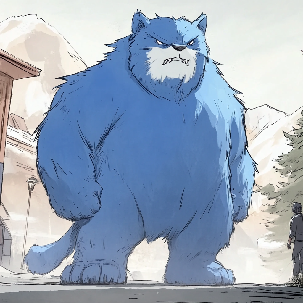 A Mutated Blue Cougar Monster Stands Angry upright