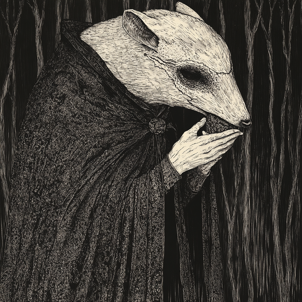 A Mysterious Gothic Figure Holding Animal Mask