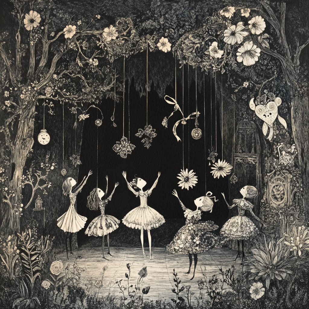 A Mysterious Puppet Theater adorned with fairy-like figures