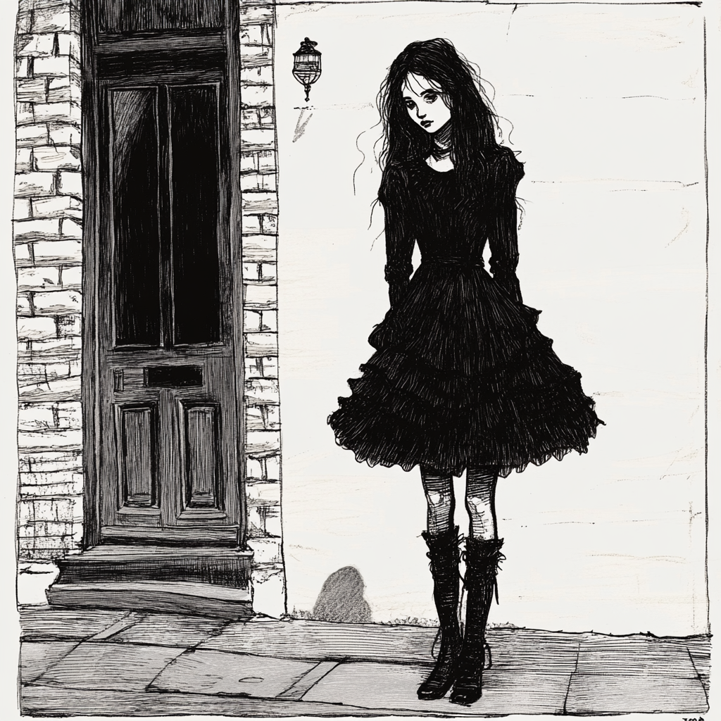 A Mysterious Woman in Edward Gorey Style