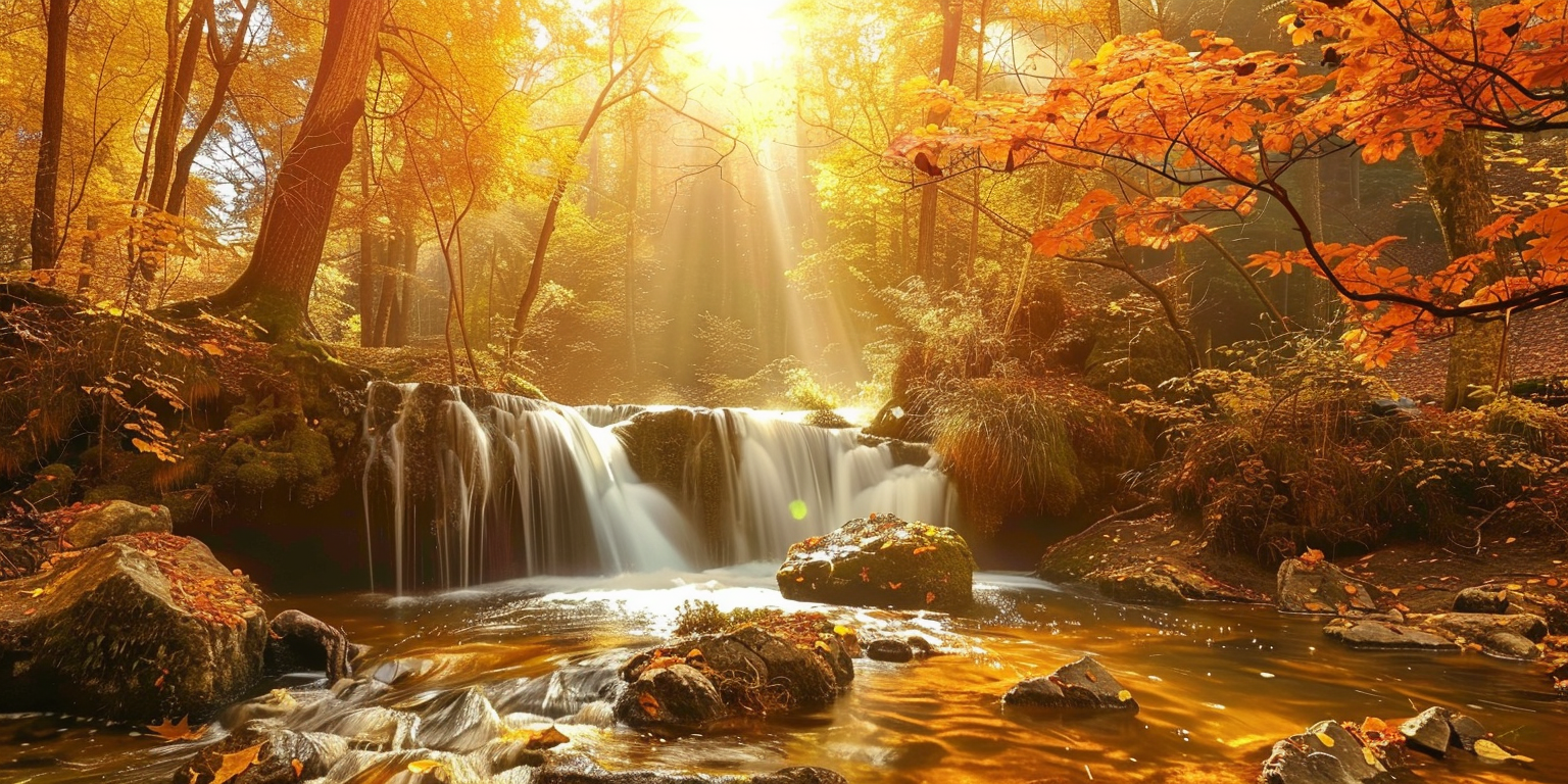 A Nature Scene with Trees and Stream in Autumn